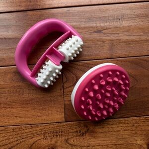 Cellulite Massage Tool Bundle – Silicone Scrubber + 2-Wheel Body Roller Massager